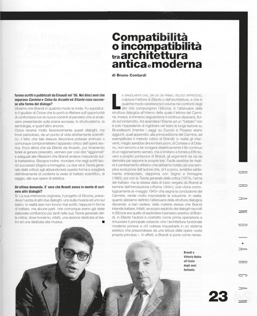 Vittorio Brandi Rubiu e Cesare Brandi in una foto pubblicata sul numero zero di “Arte e Critica” (1993) all’interno dello speciale dedicato a Brandi e Argan